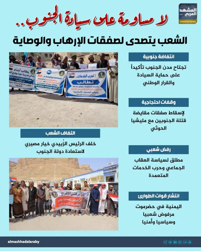 لا مساومة على سيادة الجنوب.. الشعب يتصدى لصفقات ال...