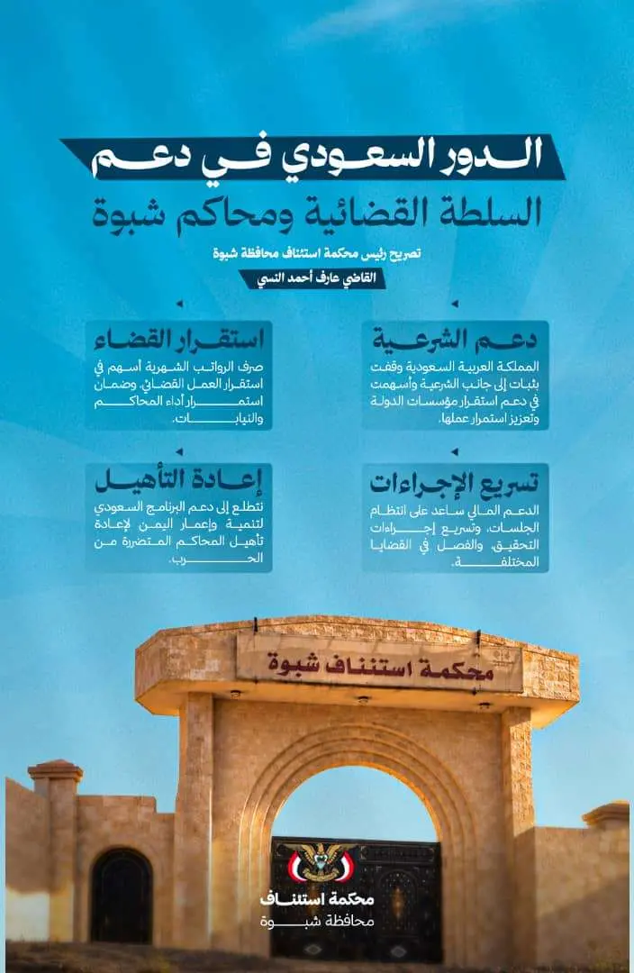 قيادات القضاء بشبوة يثمنون الدعم السعودي في تعزيز...