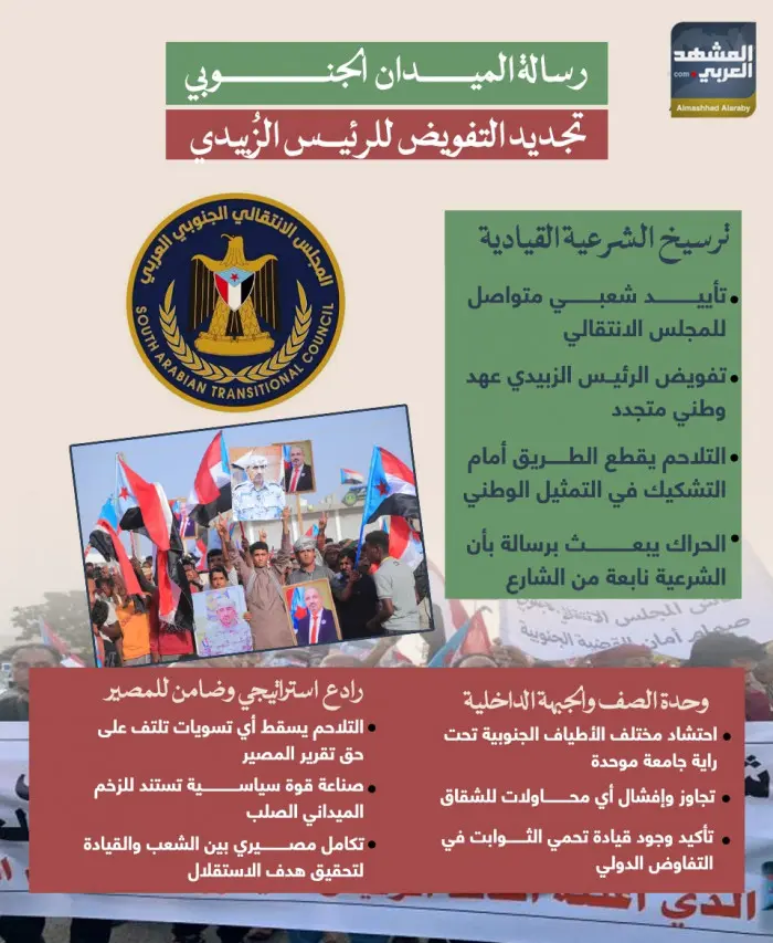 رسالة الميدان الجنوبي.. تجديد التفويض للرئيس الزُب...