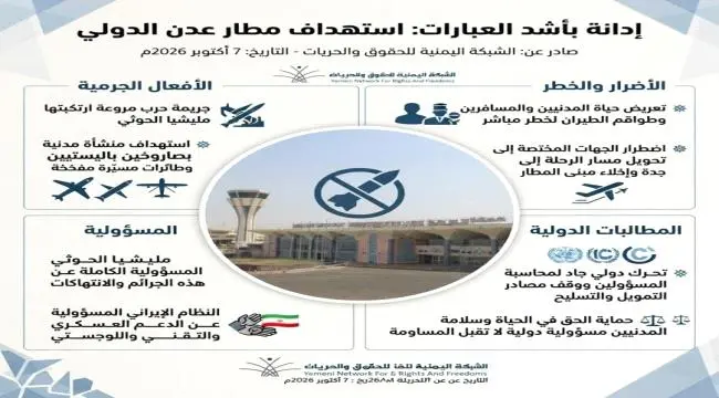 الشبكة اليمنية للحقوق تدين قصف الحوثي لمطار عدن بص...