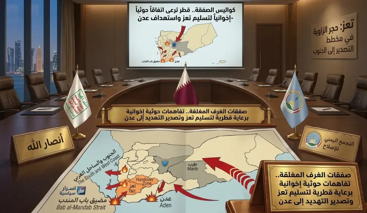 اسرار | بالتفاصيل- صفقات الغرف المغلقة.. تفاهمات حوثية إخوانية برعاية قطرية لتسليم تعز وتصدير التهديد إلى عدن