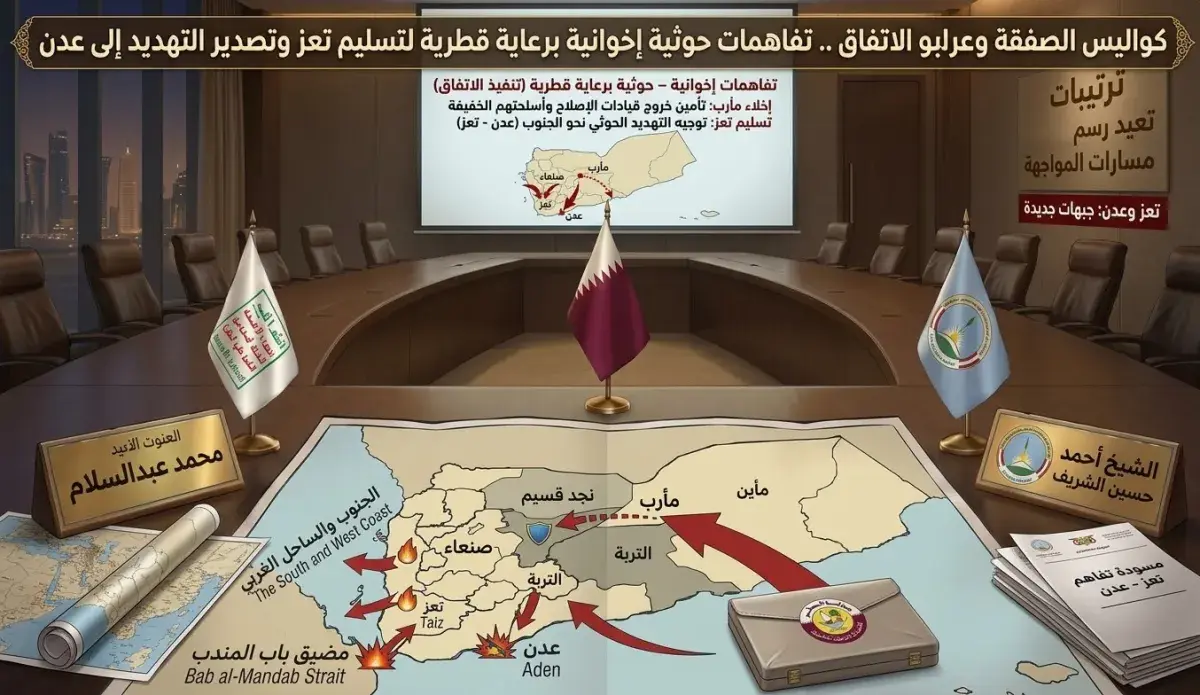 كواليس الصفقة وعرابو الاتفاق ..تفاهمات حوثية إخوانية برعاية قطرية لتسليم تعز وتصدير التهديد إلى عدن| تفاصيلها